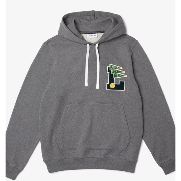 Lacoste Men's Long Sleeve Varsity L Hooded Sweatshirt Heather Lead XXL